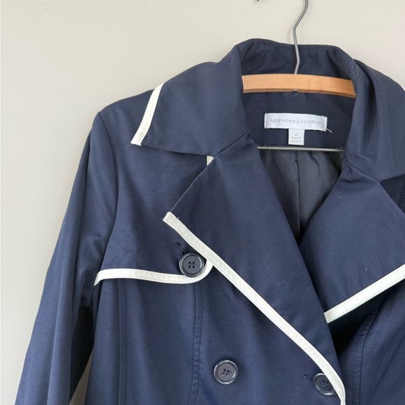 New York & Company Navy Trench Coat with White Accents - Picture 3 of 6